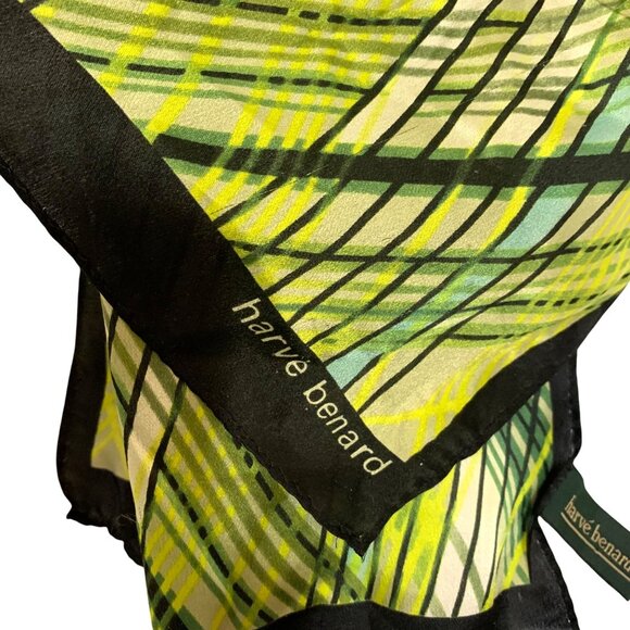 Gorgeous Harve Benard Green/Black Abstract Geometric 100% Silk Rectangle Scarf - Picture 3 of 7